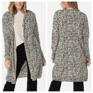 Nadaam cashmere open cardigan duster sweater animal print leopard XL